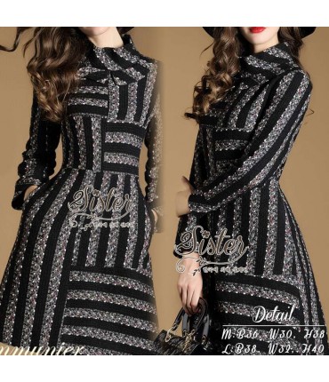 Knitted Black & Grey Skater Dress
