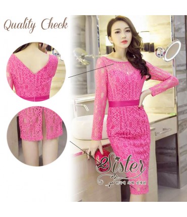 Fuschia Pink Crochet Pencil Dress